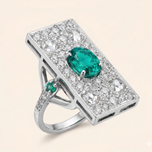 Bague Haute Joaillerie en Or Blanc, Émeraude et Diamants
