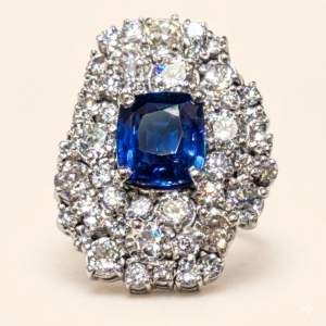 Bague Prestige en Or Blanc, Saphir Royal et Diamants